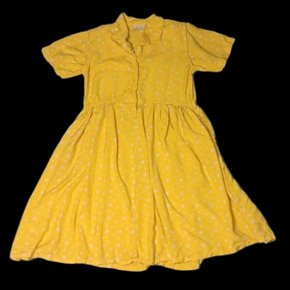 VTG Sue Brett Collection 50s Swing Style Dress Womens Size A2 Yellow Poka Dot
